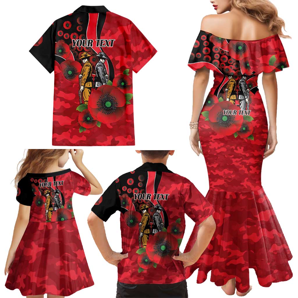 St Saints ANZAC Personalised Family Matching Mermaid Dress and Hawaiian Shirt Lest We Forget Poppy Camo