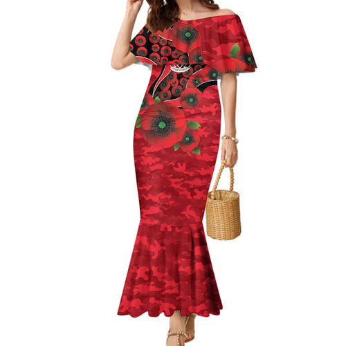 St Saints ANZAC Personalised Family Matching Mermaid Dress and Hawaiian Shirt Lest We Forget Poppy Camo