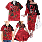 St Saints ANZAC Personalised Family Matching Off The Shoulder Long Sleeve Dress and Hawaiian Shirt Lest We Forget Poppy Camo