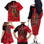 St Saints ANZAC Personalised Family Matching Off The Shoulder Long Sleeve Dress and Hawaiian Shirt Lest We Forget Poppy Camo