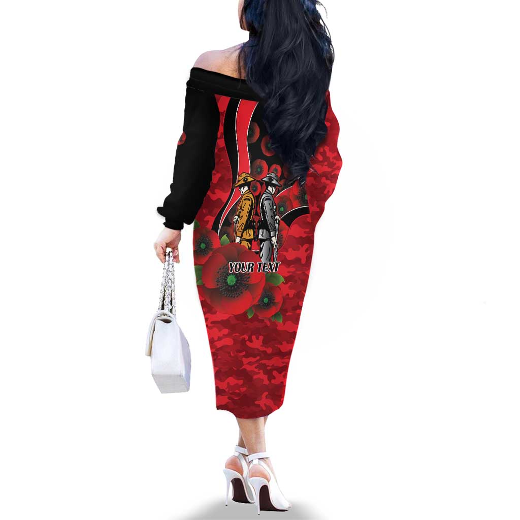 St Saints ANZAC Personalised Family Matching Off The Shoulder Long Sleeve Dress and Hawaiian Shirt Lest We Forget Poppy Camo