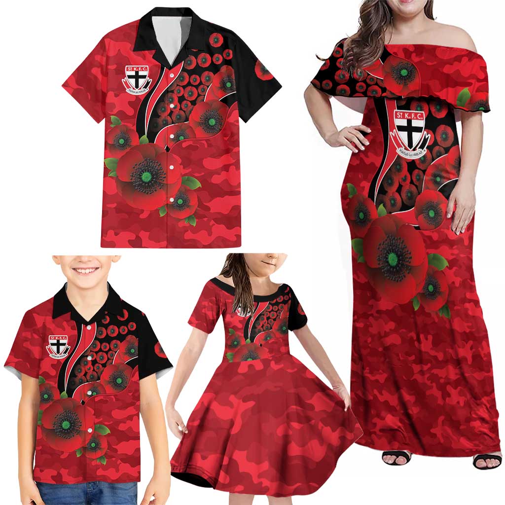 St Saints ANZAC Personalised Family Matching Off Shoulder Maxi Dress and Hawaiian Shirt Lest We Forget Poppy Camo