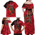St Saints ANZAC Personalised Family Matching Off Shoulder Maxi Dress and Hawaiian Shirt Lest We Forget Poppy Camo