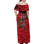 St Saints ANZAC Personalised Family Matching Off Shoulder Maxi Dress and Hawaiian Shirt Lest We Forget Poppy Camo
