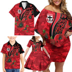 St Saints ANZAC Personalised Family Matching Off Shoulder Short Dress and Hawaiian Shirt Lest We Forget Poppy Camo