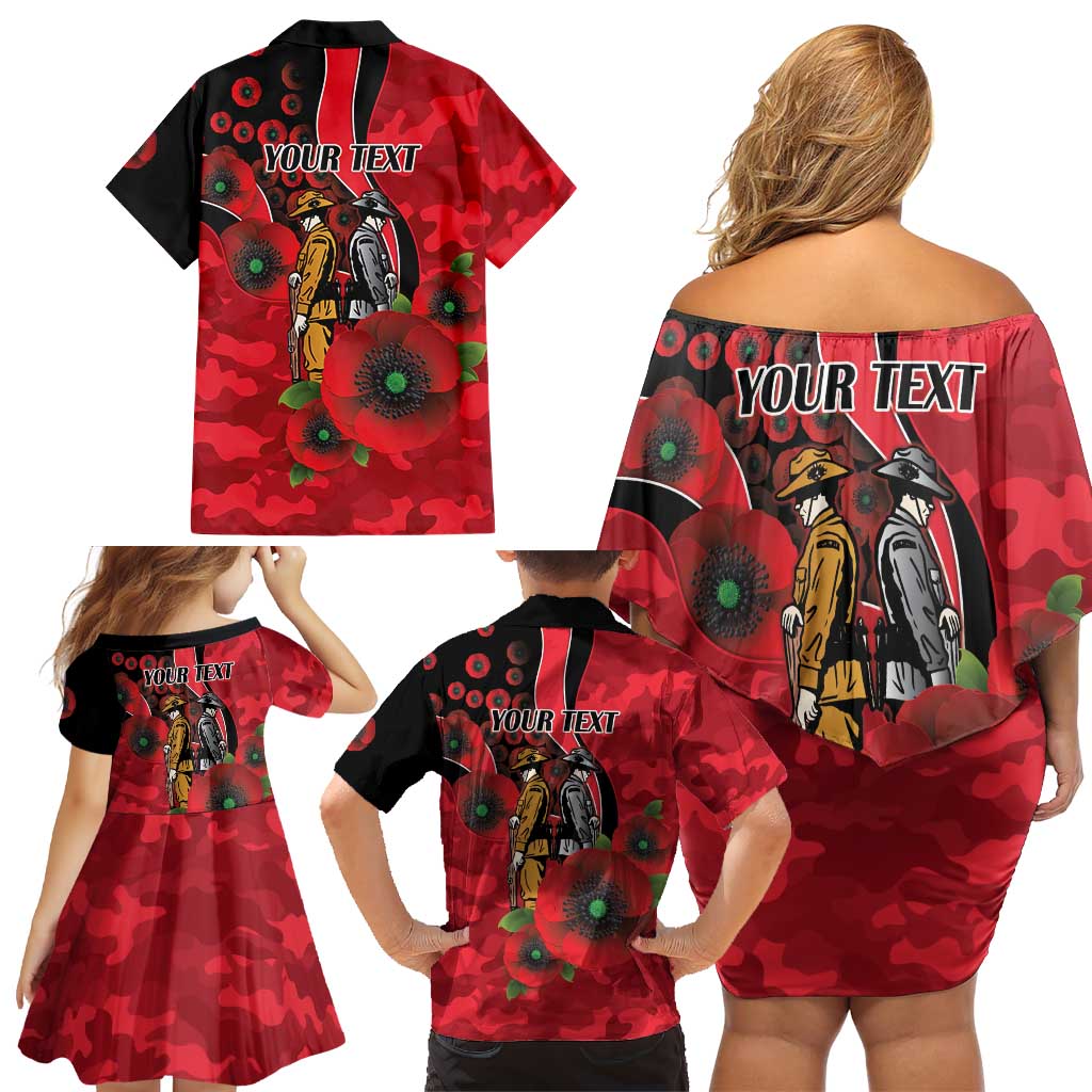 St Saints ANZAC Personalised Family Matching Off Shoulder Short Dress and Hawaiian Shirt Lest We Forget Poppy Camo