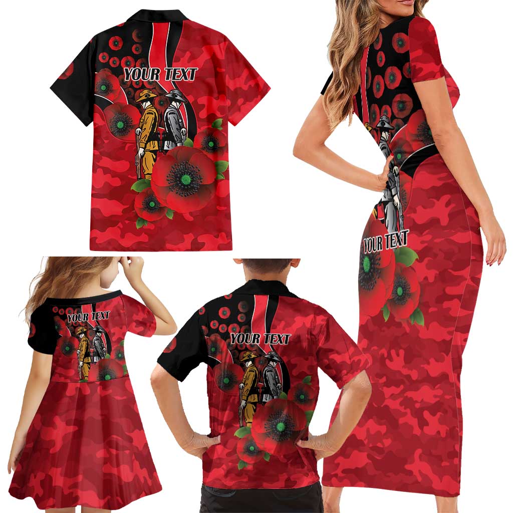 St Saints ANZAC Personalised Family Matching Short Sleeve Bodycon Dress and Hawaiian Shirt Lest We Forget Poppy Camo