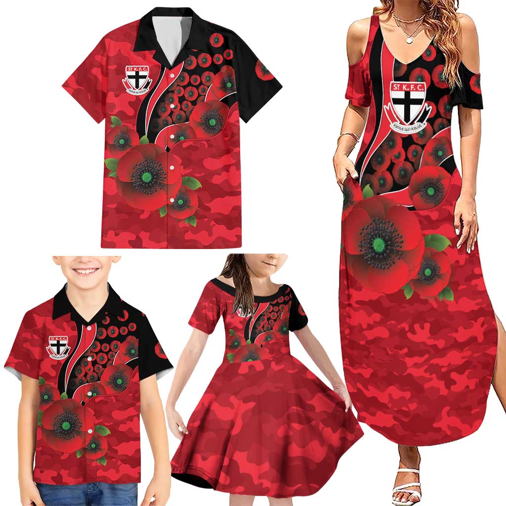 St Saints ANZAC Personalised Family Matching Summer Maxi Dress and Hawaiian Shirt Lest We Forget Poppy Camo