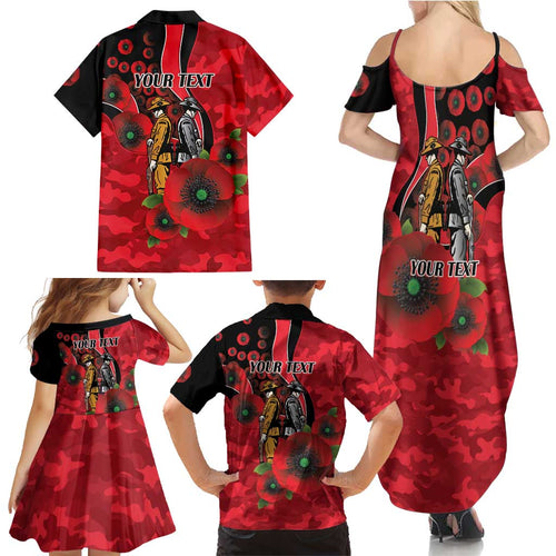St Saints ANZAC Personalised Family Matching Summer Maxi Dress and Hawaiian Shirt Lest We Forget Poppy Camo