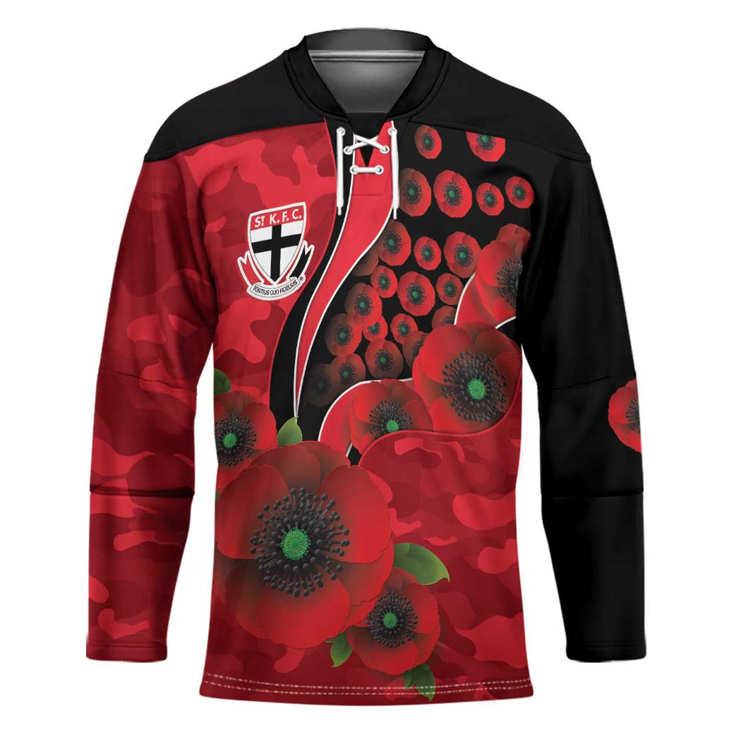 St Saints ANZAC Personalised Hockey Jersey Lest We Forget Poppy Camo