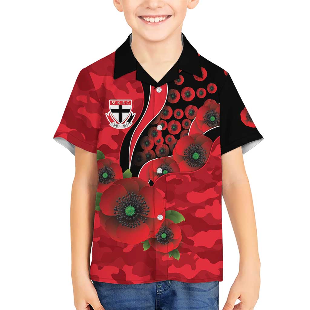 St Saints ANZAC Personalised Kid Hawaiian Shirt Lest We Forget Poppy Camo