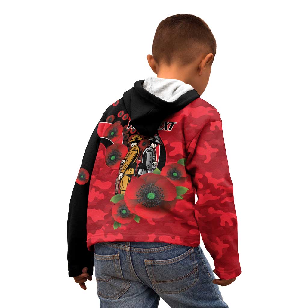 St Saints ANZAC Personalised Kid Hoodie Lest We Forget Poppy Camo