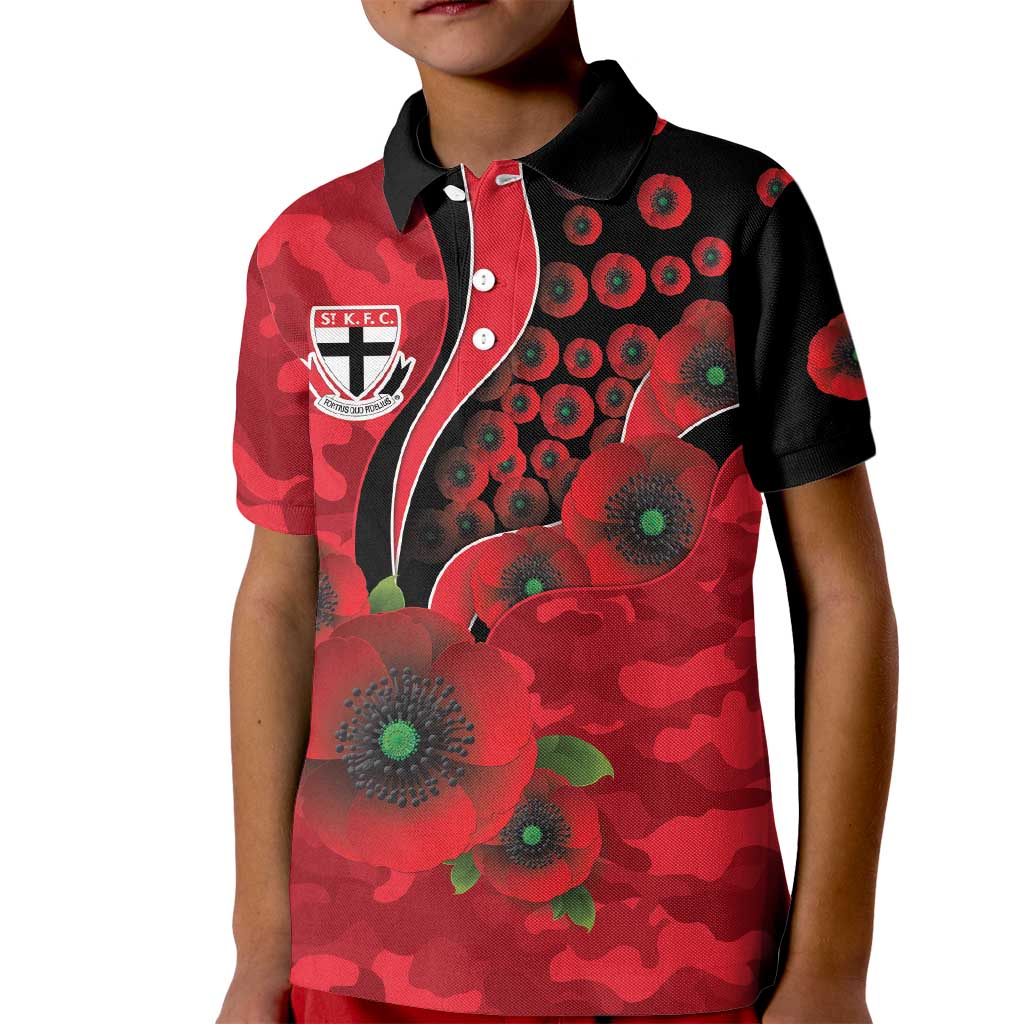 St Saints ANZAC Personalised Kid Polo Shirt Lest We Forget Poppy Camo