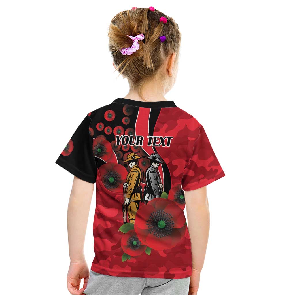 St Saints ANZAC Personalised Kid T Shirt Lest We Forget Poppy Camo