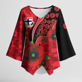 St Saints ANZAC Personalised Kimono Sleeve Blouse Lest We Forget Poppy Camo
