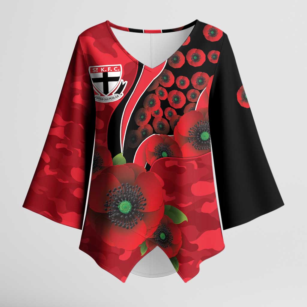 St Saints ANZAC Personalised Kimono Sleeve Blouse Lest We Forget Poppy Camo