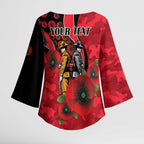 St Saints ANZAC Personalised Kimono Sleeve Blouse Lest We Forget Poppy Camo