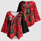 St Saints ANZAC Personalised Kimono Sleeve Blouse Lest We Forget Poppy Camo