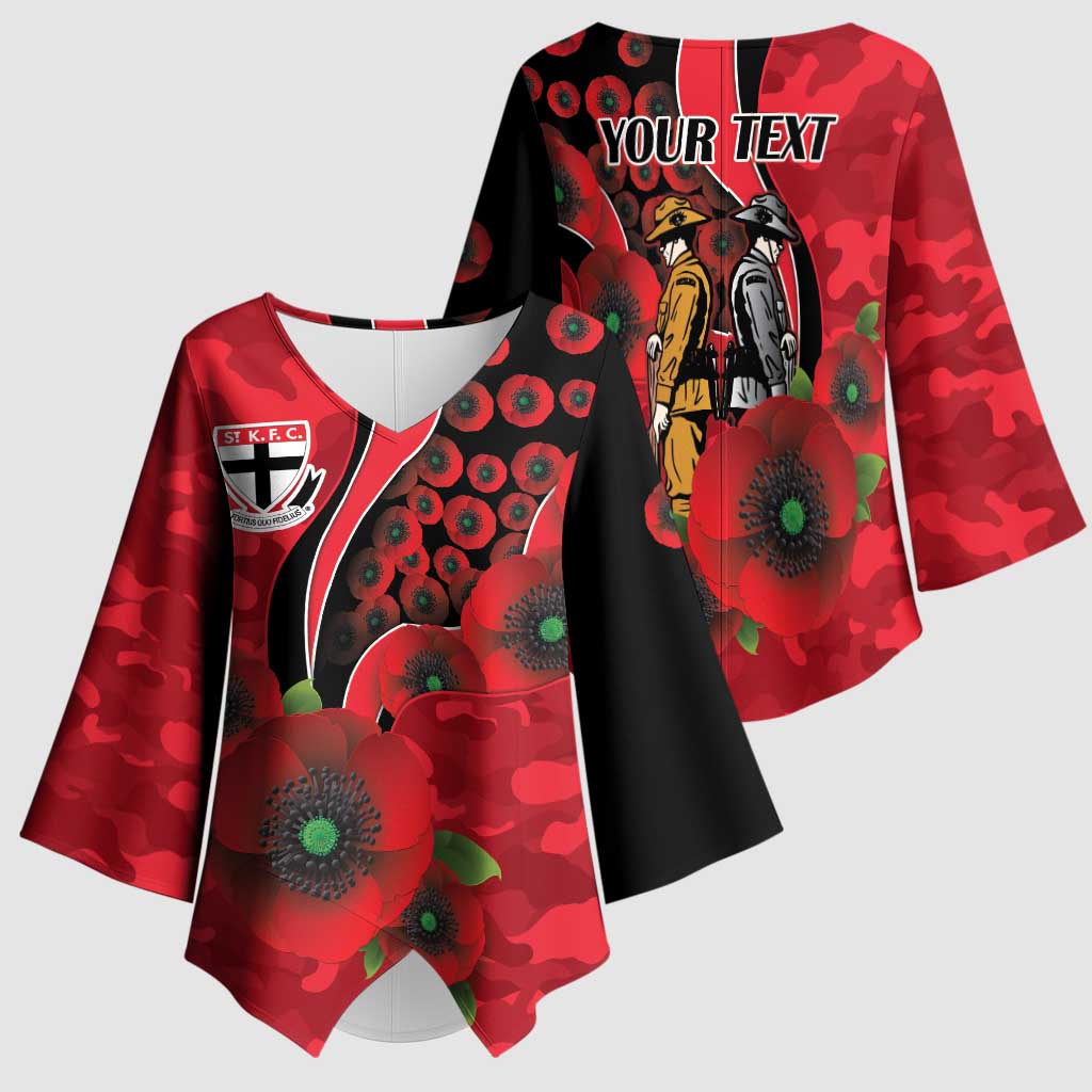 St Saints ANZAC Personalised Kimono Sleeve Blouse Lest We Forget Poppy Camo