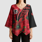 St Saints ANZAC Personalised Kimono Sleeve Blouse Lest We Forget Poppy Camo