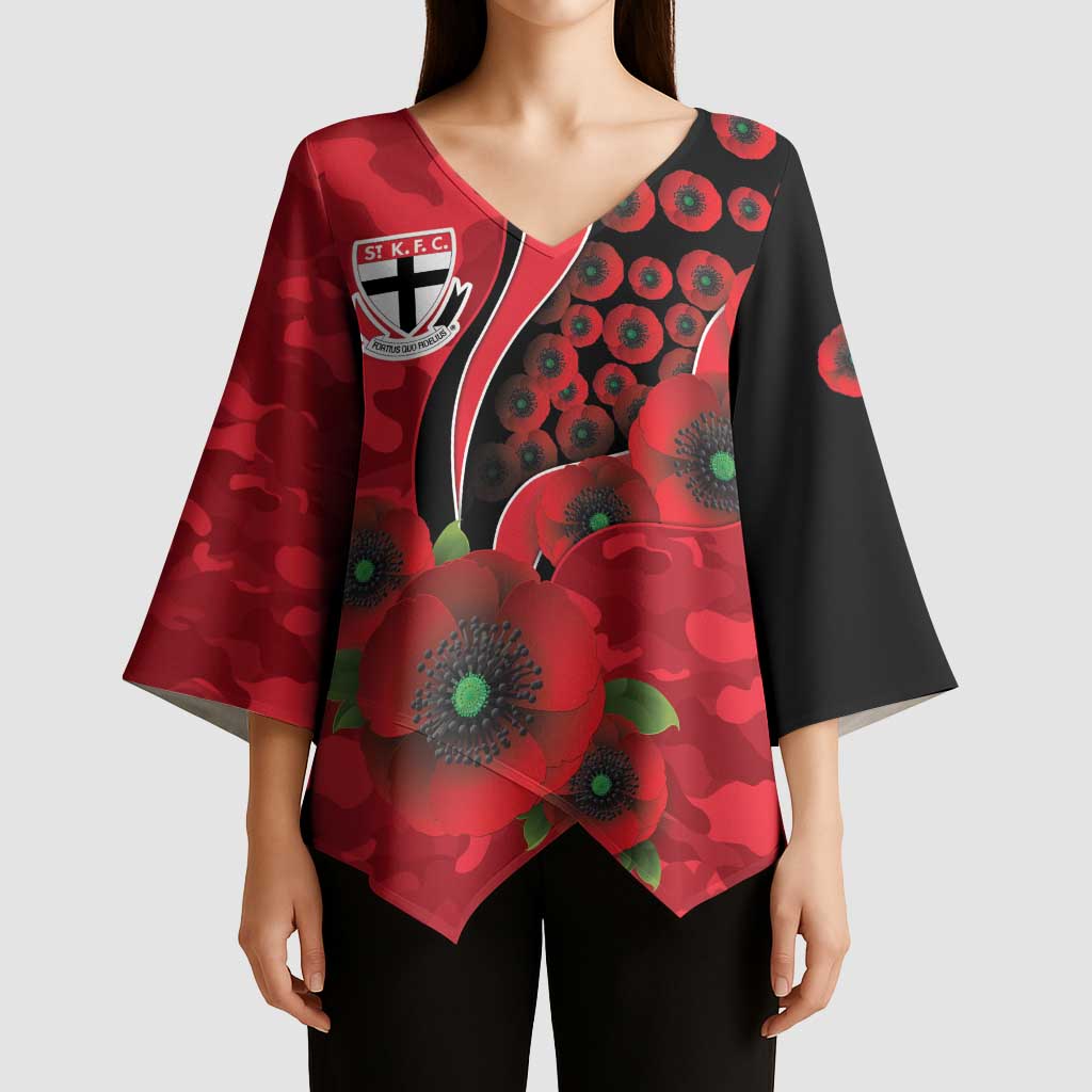 St Saints ANZAC Personalised Kimono Sleeve Blouse Lest We Forget Poppy Camo