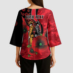St Saints ANZAC Personalised Kimono Sleeve Blouse Lest We Forget Poppy Camo
