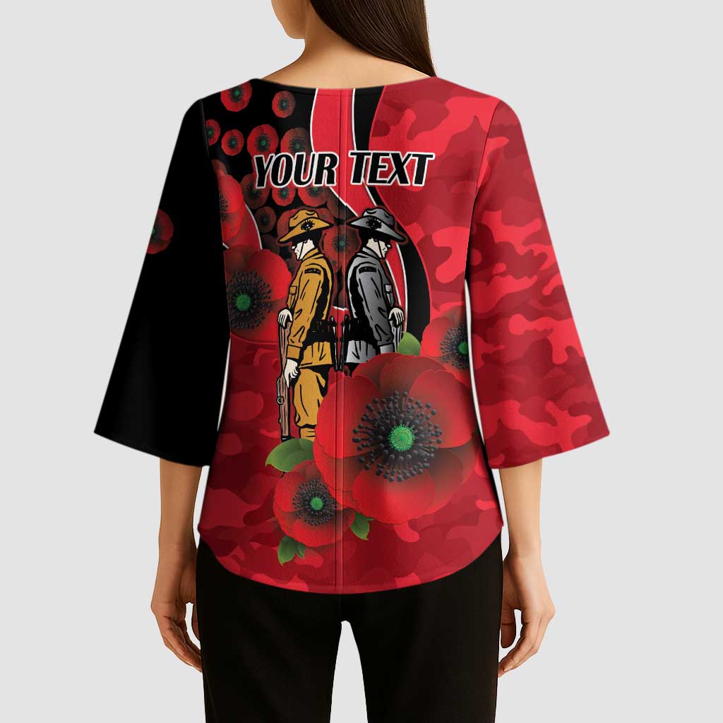 St Saints ANZAC Personalised Kimono Sleeve Blouse Lest We Forget Poppy Camo