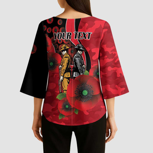 St Saints ANZAC Personalised Kimono Sleeve Blouse Lest We Forget Poppy Camo