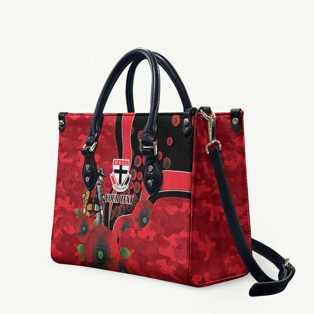 St Saints ANZAC Personalised Leather Bag Lest We Forget Poppy Camo