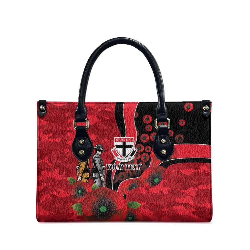 St Saints ANZAC Personalised Leather Bag Lest We Forget Poppy Camo