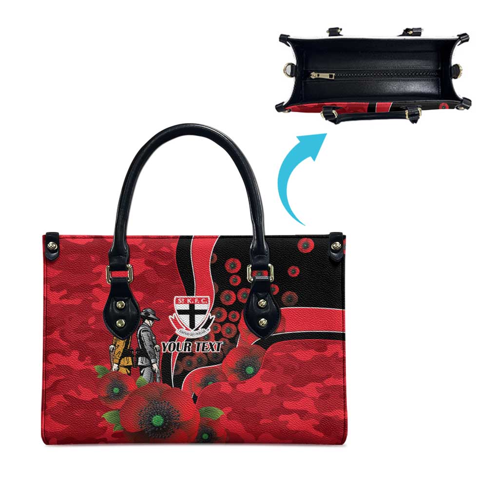St Saints ANZAC Personalised Leather Bag Lest We Forget Poppy Camo