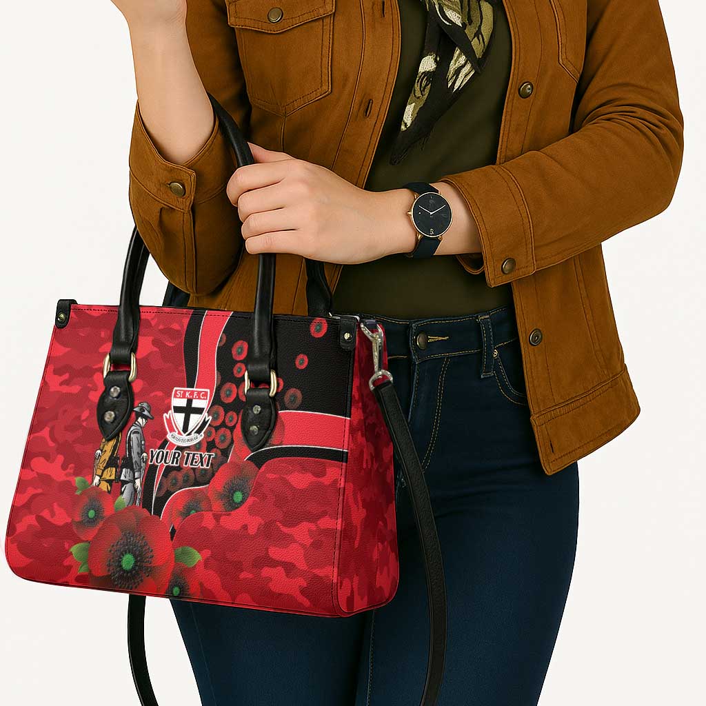 St Saints ANZAC Personalised Leather Bag Lest We Forget Poppy Camo