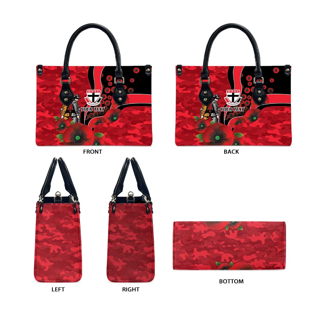 St Saints ANZAC Personalised Leather Bag Lest We Forget Poppy Camo