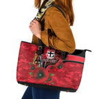 St Saints ANZAC Personalised Leather Tote Bag Lest We Forget Poppy Camo