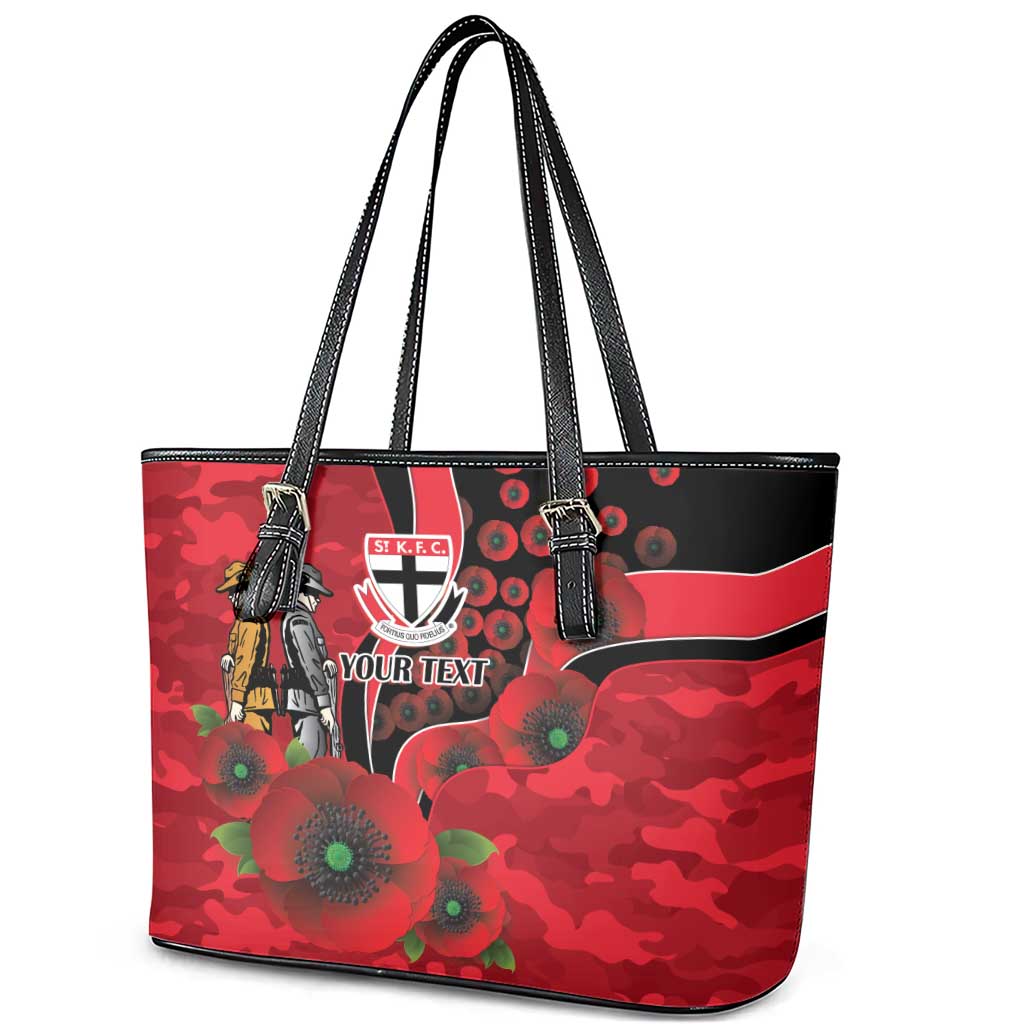 St Saints ANZAC Personalised Leather Tote Bag Lest We Forget Poppy Camo