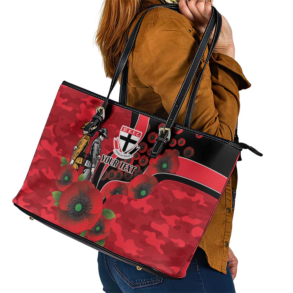 St Saints ANZAC Personalised Leather Tote Bag Lest We Forget Poppy Camo