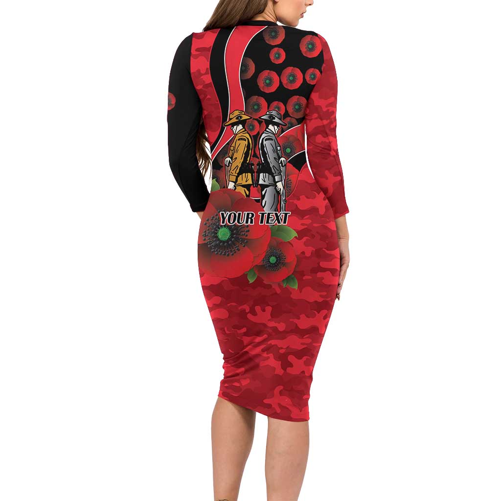 St Saints ANZAC Personalised Long Sleeve Bodycon Dress Lest We Forget Poppy Camo