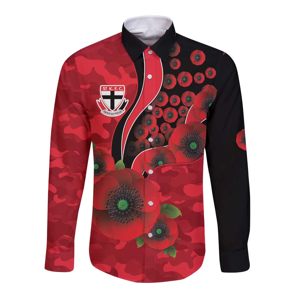 St Saints ANZAC Personalised Long Sleeve Button Shirt Lest We Forget Poppy Camo