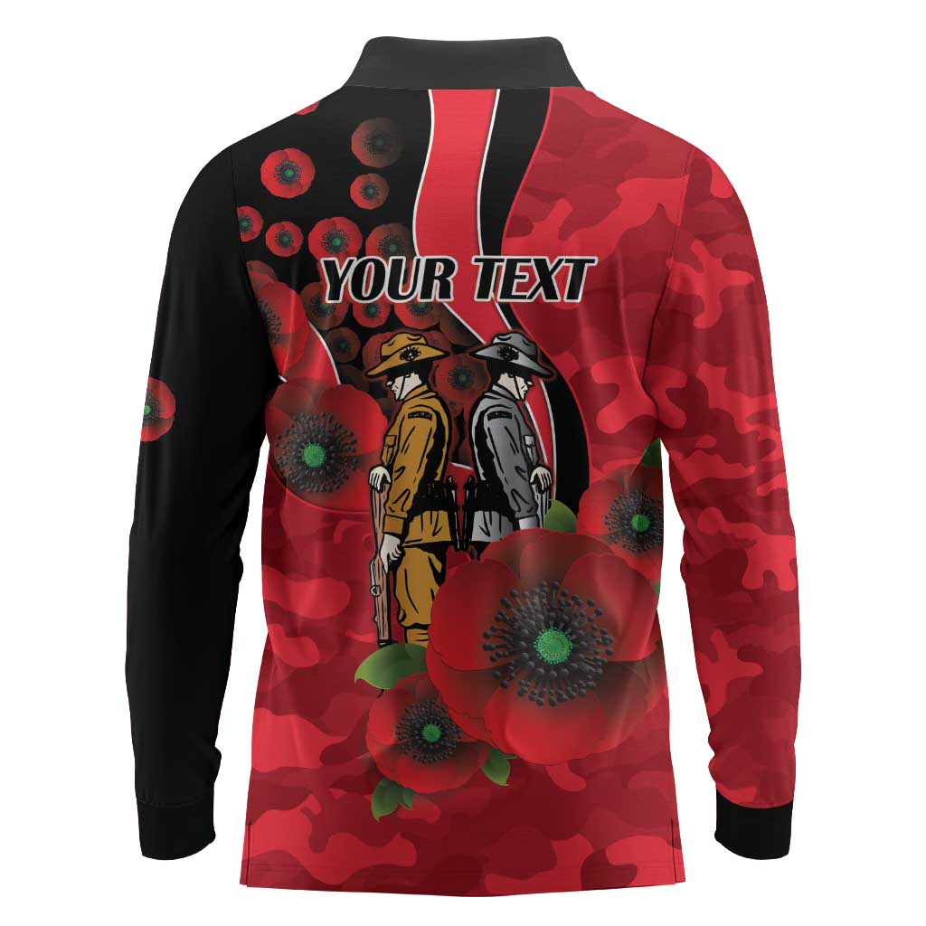 St Saints ANZAC Personalised Long Sleeve Polo Shirt Lest We Forget Poppy Camo