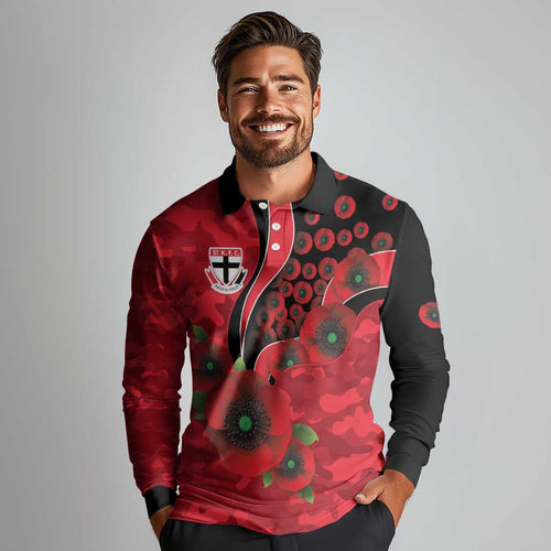 St Saints ANZAC Personalised Long Sleeve Polo Shirt Lest We Forget Poppy Camo