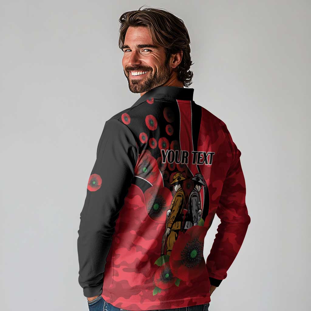 St Saints ANZAC Personalised Long Sleeve Polo Shirt Lest We Forget Poppy Camo