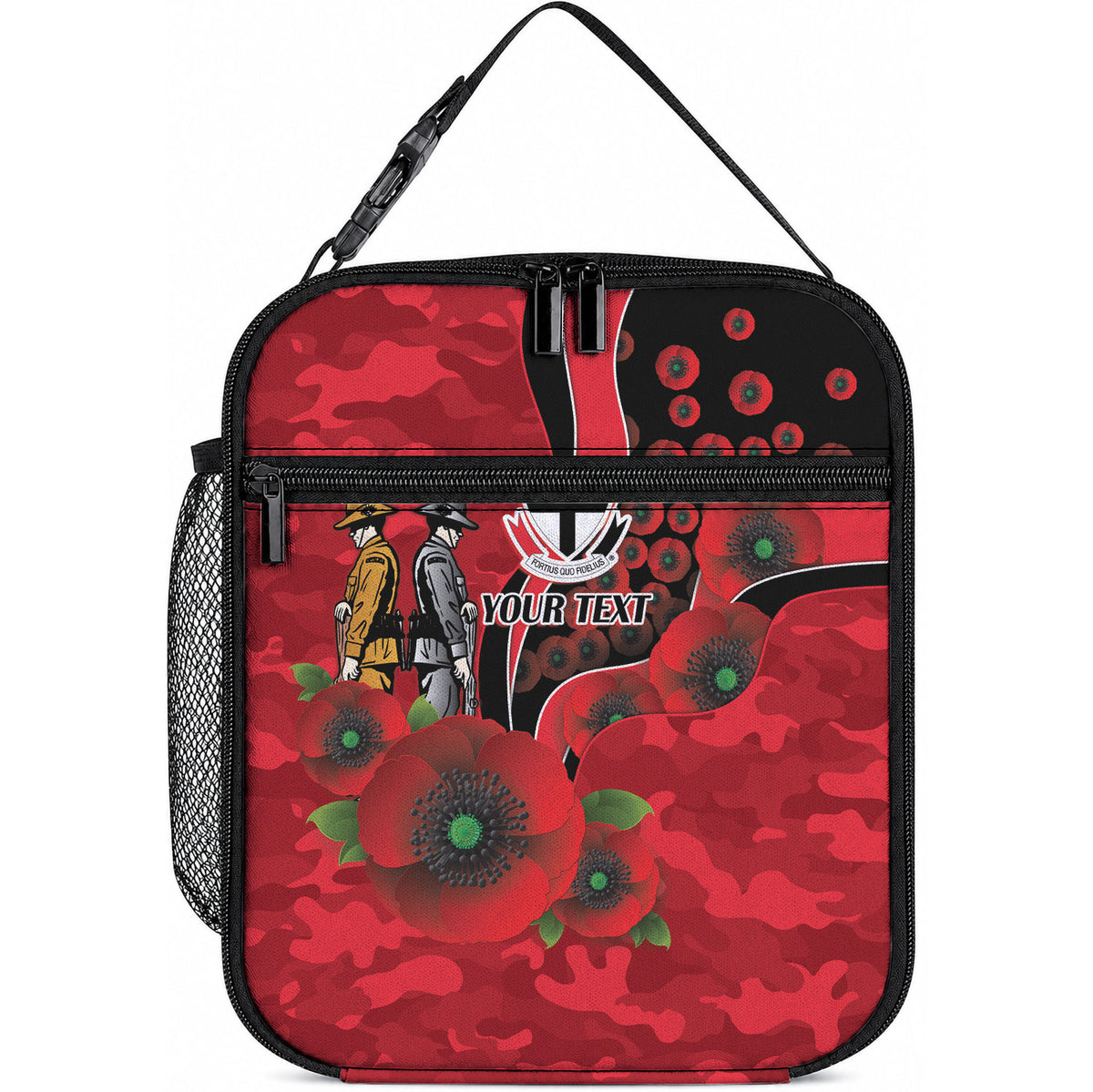 St Saints ANZAC Personalised Lunch Bag Lest We Forget Poppy Camo