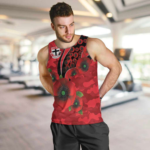 St Saints ANZAC Personalised Men Tank Top Lest We Forget Poppy Camo