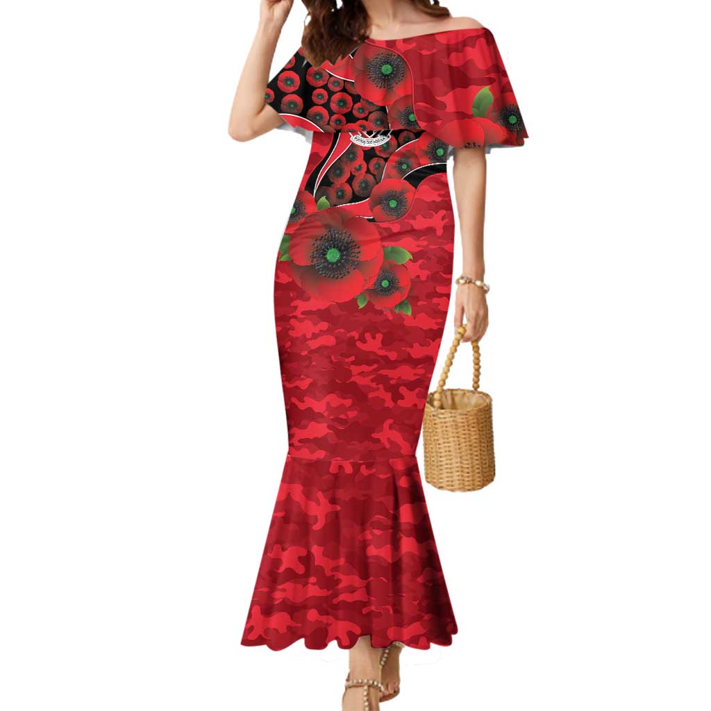 St Saints ANZAC Personalised Mermaid Dress Lest We Forget Poppy Camo