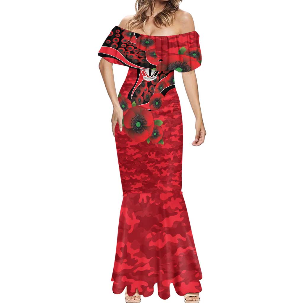 St Saints ANZAC Personalised Mermaid Dress Lest We Forget Poppy Camo