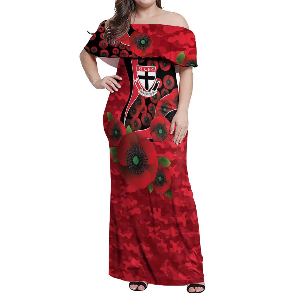 St Saints ANZAC Personalised Off Shoulder Maxi Dress Lest We Forget Poppy Camo