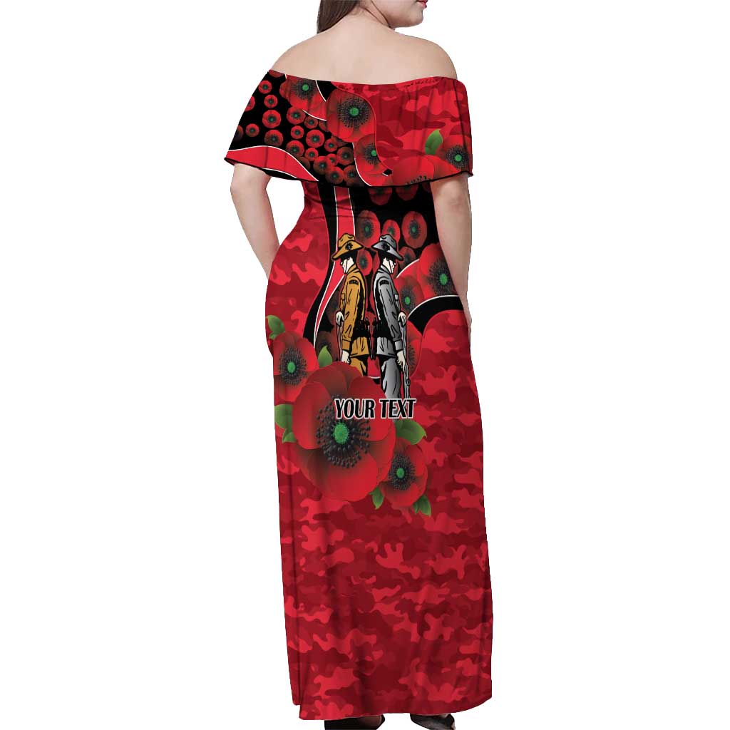 St Saints ANZAC Personalised Off Shoulder Maxi Dress Lest We Forget Poppy Camo