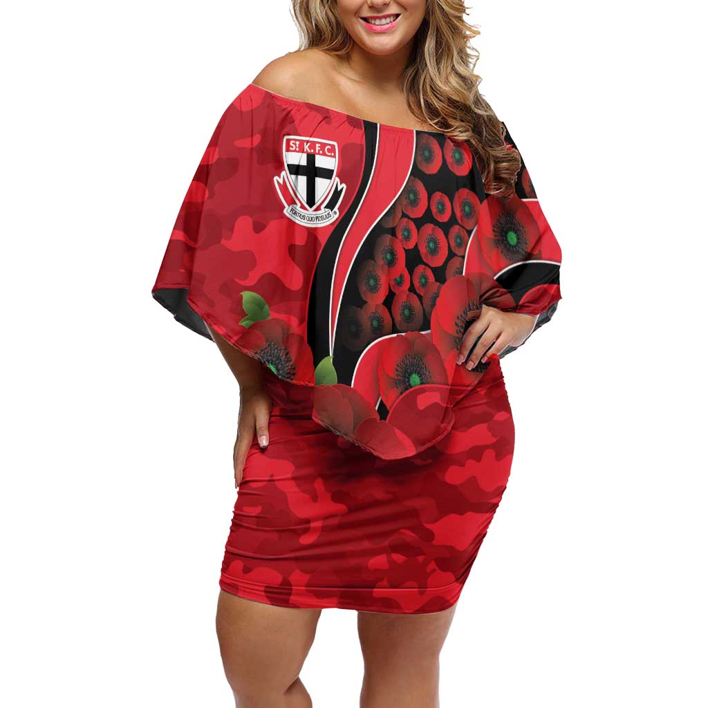St Saints ANZAC Personalised Off Shoulder Short Dress Lest We Forget Poppy Camo