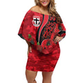 St Saints ANZAC Personalised Off Shoulder Short Dress Lest We Forget Poppy Camo