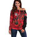 St Saints ANZAC Personalised Off Shoulder Sweater Lest We Forget Poppy Camo